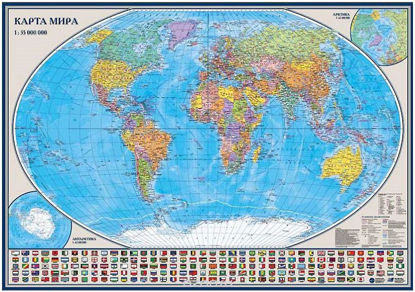 Политическая карта мира с государственными флагами